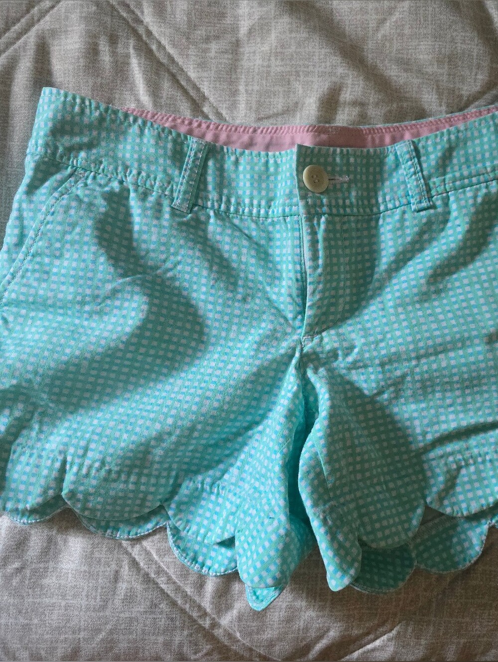 Lilly Pulitzer Aqua and Pink Scallop Hem Shorts